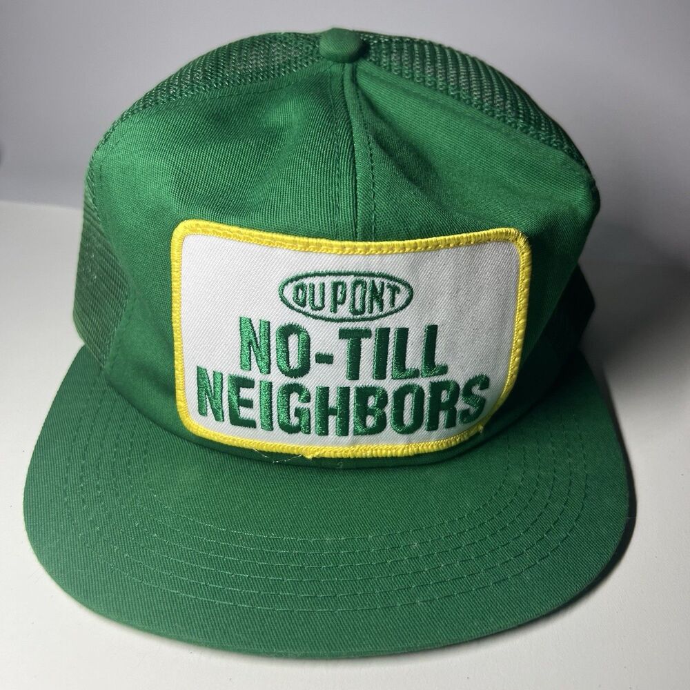 Vtg DuPont No-Till Neighbors Trucker Hat Cap K-Products Made in USA Green